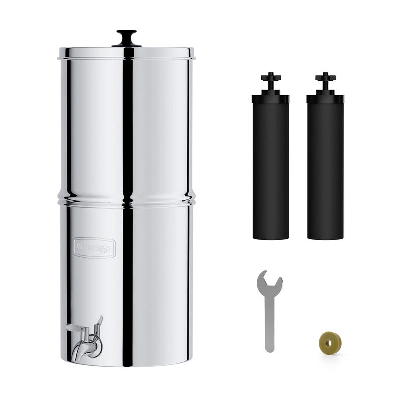 Waterdrop Gravity-fed Water Filter System, Reduces Lead and up to 99% of Chlorine, NSF/ANSI 42&372 Standard, with 2 Black Carbon Filters and Metal Spigot, King Tank Series, WD-TK-A - Image 1