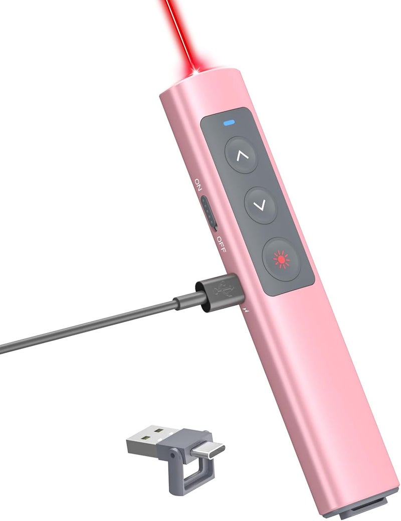 PPTSLID Pink Presentation Clicker for PowerPoint Presentations, Wireless Presenter PowerPoint Clicker with Red Light, [Aluminum Alloy] PPT Slideshow Remote Clicker for Mac, Computer - Image 1