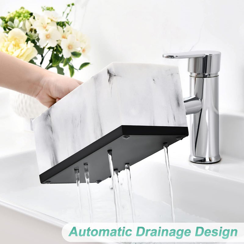 VITVITI Toothbrush Holder for Bathroom, Bathroom Organizer Countertop, Rectangle 6 Compartment Bathroom Accessories Storage for Toothpaste/Vanity Counter/Sink, White Resin of Marble Color - Image 3
