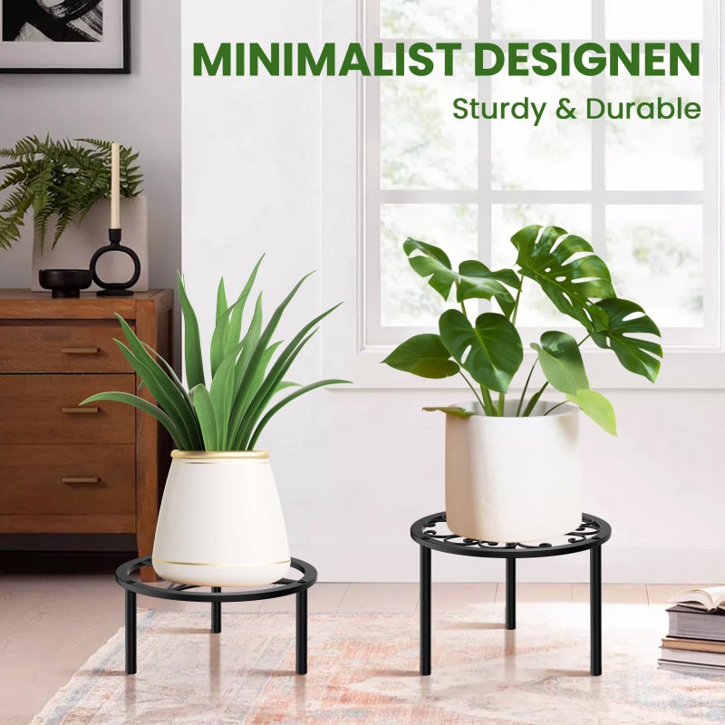 Tosking Heavy Duty Metal Plant Stand - 9-Inch Round Tray With Geometric Pattern  Adjustable Leveling Feet & Rust-Resistant Finish For Indoor/Outdoor Use - Image 5