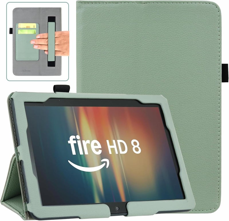 ايسدريم غلاف للوحة Amazon Fire HD 8 & 8 Plus الجديدة تمامًا (الجيل الثاني عشر/الجيل العاشر، إصدار 2022/2020)، غلاف فوليو من الجلد، حامل قابل للطي، تشغيل/إيقاف تلقائي، حزام يد، فتحات بطاقات، أخضر الأغاف - Image 1