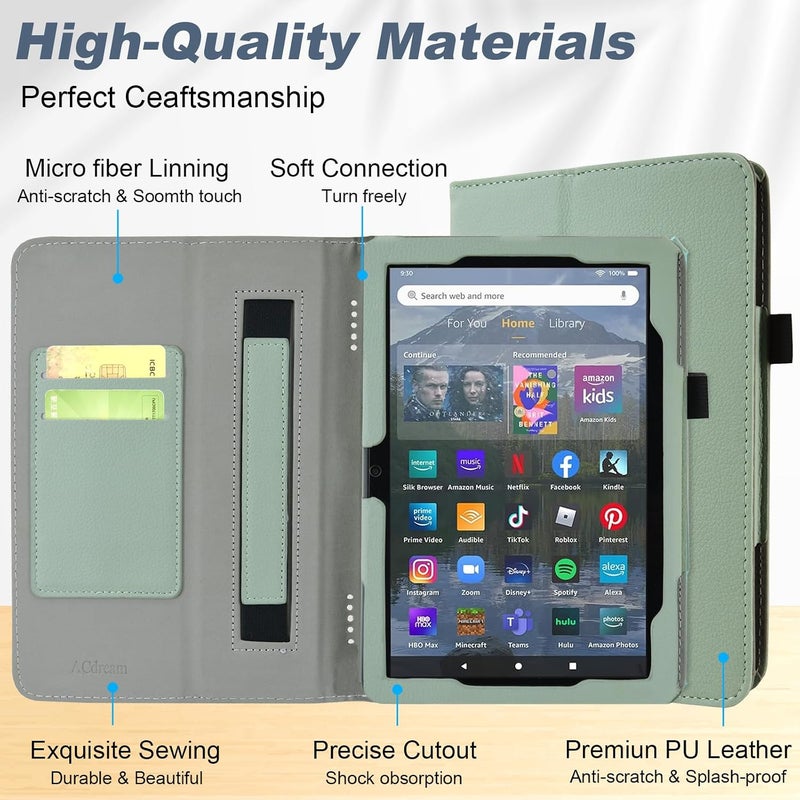 ايسدريم غلاف للوحة Amazon Fire HD 8 & 8 Plus الجديدة تمامًا (الجيل الثاني عشر/الجيل العاشر، إصدار 2022/2020)، غلاف فوليو من الجلد، حامل قابل للطي، تشغيل/إيقاف تلقائي، حزام يد، فتحات بطاقات، أخضر الأغاف - Image 5