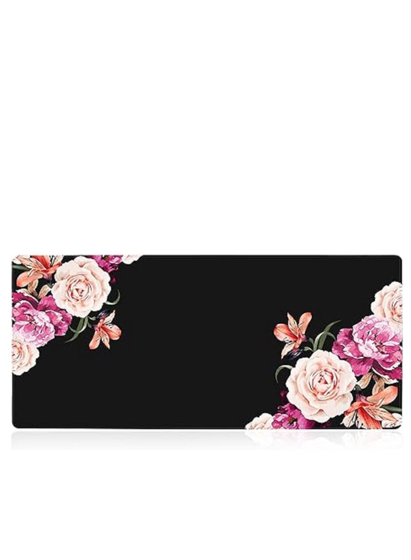 Large Mouse Pad For Desktop 900x400x3mm Extended Keyboard Pad Gaming Mouse Pad Non-slip Rubber Base Mouse Pad Desk Accessories Ladies Desk Storage Box Peony Flower - Image 1
