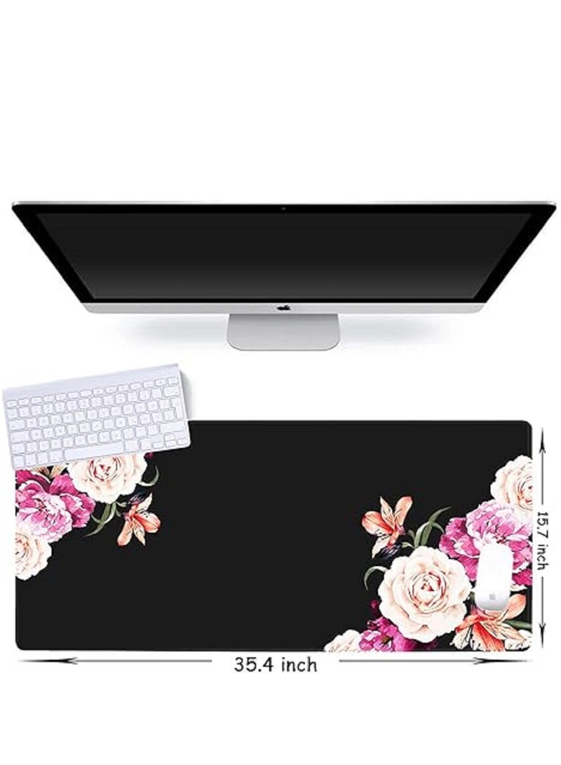 Large Mouse Pad For Desktop 900x400x3mm Extended Keyboard Pad Gaming Mouse Pad Non-slip Rubber Base Mouse Pad Desk Accessories Ladies Desk Storage Box Peony Flower - Image 2