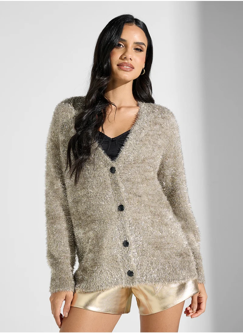 نيفر فولي دريسد Fur Knitted Cardigan