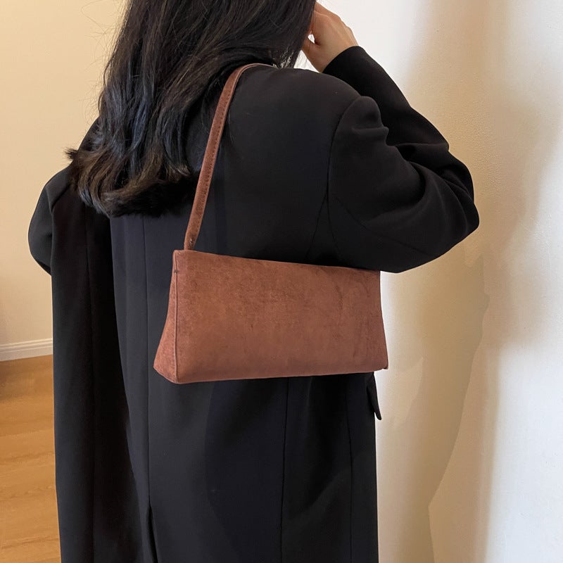 Frosted Small Bag For Women Fashion Retro Shoulder Messenger Bag Popular Suede French Stick Bag - Image 3