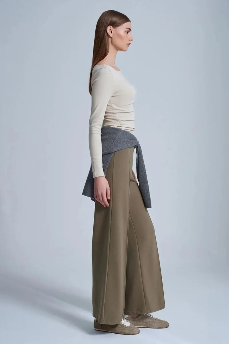 Dilvin Khaki Green DILVIN Women's Wide-Leg Knit Trousers for Women | Best Price UAE