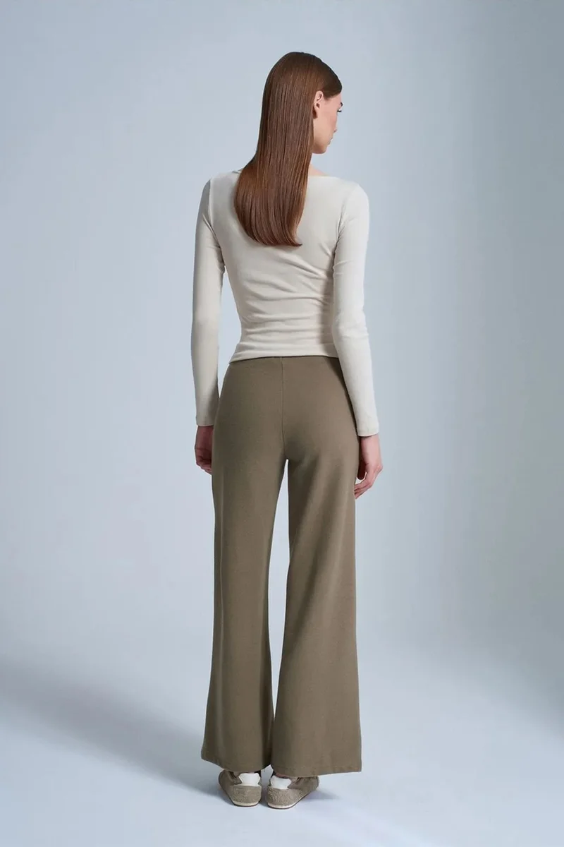 Dilvin Khaki Green DILVIN Women's Wide-Leg Knit Trousers for Women | Best Price UAE