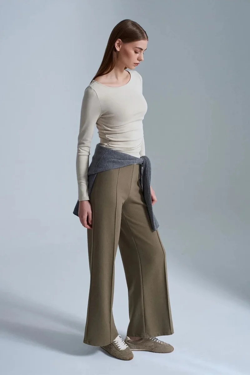Dilvin Khaki Green DILVIN Women's Wide-Leg Knit Trousers for Women | Best Price UAE