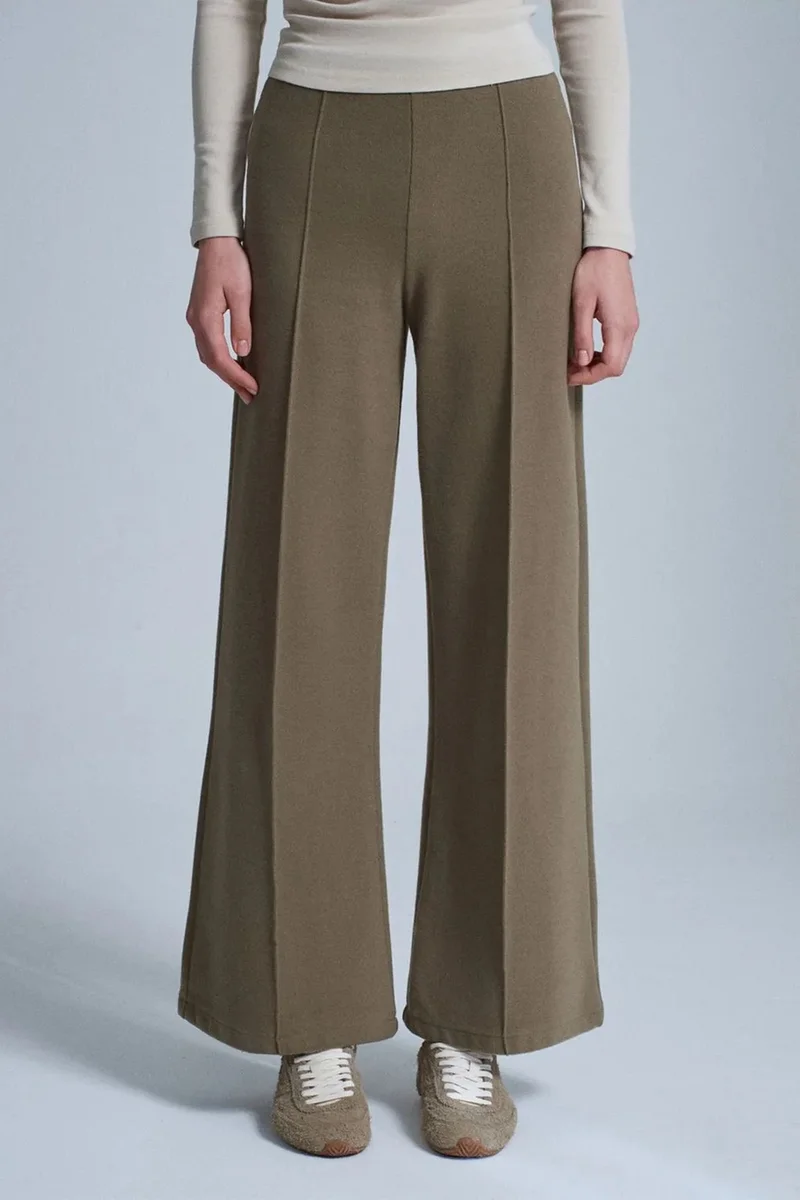 Dilvin Khaki Green DILVIN Women's Wide-Leg Knit Trousers for Women | Best Price UAE