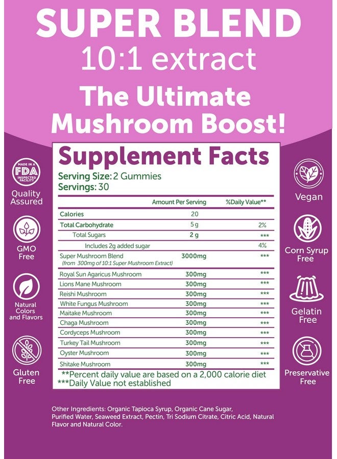 Lunakai USA Made Super Mushroom Gummies for Adults - 10-in-1 Adaptogenic Mushroom Supplement with Lion's Mane - Focus & Brain Support, 60ct - Image 5