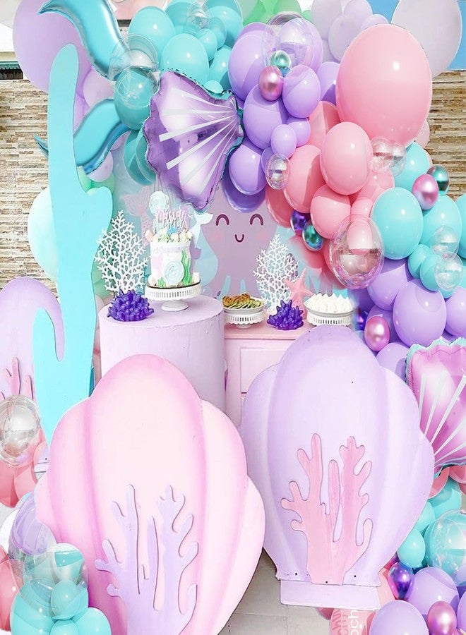 Tesochye Mermaid Balloon Garland Arch Kit, Pastel Pink Purple Teal Blue Clear Balloons with Tail Seashell Foil Balloons for Little Mermaid Party Decorations Summer Under The Sea Ocean Birthday Party - Image 5