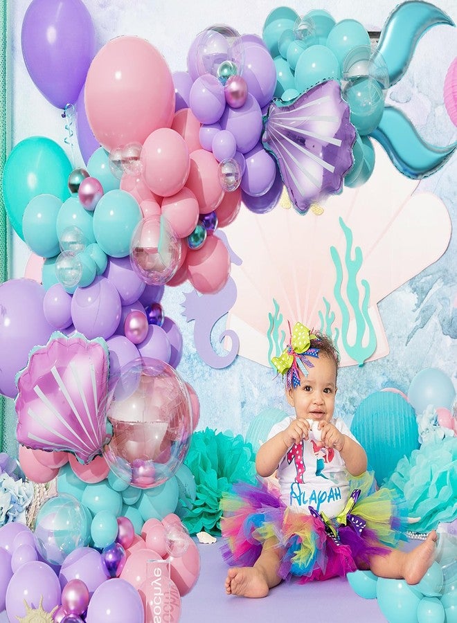 Tesochye Mermaid Balloon Garland Arch Kit, Pastel Pink Purple Teal Blue Clear Balloons with Tail Seashell Foil Balloons for Little Mermaid Party Decorations Summer Under The Sea Ocean Birthday Party - Image 3