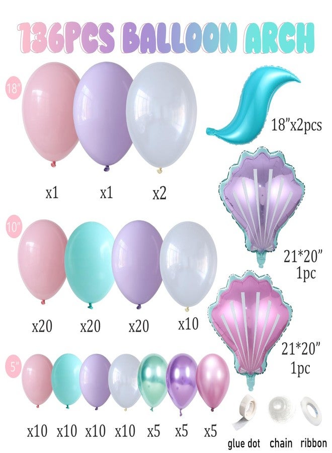 Tesochye Mermaid Balloon Garland Arch Kit, Pastel Pink Purple Teal Blue Clear Balloons with Tail Seashell Foil Balloons for Little Mermaid Party Decorations Summer Under The Sea Ocean Birthday Party - Image 2