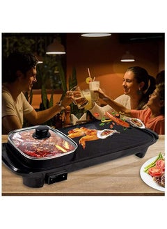 Generic Smokeless Non-Stick Indoor 2 in 1 Large Electric Grill and Hot Pot, Shabu Electric Hot Pot with Divider, Indoor Korean BBQ Grill, Non-Stick BBQ Hotpot Grill Combo for Family Party  - Image 2
