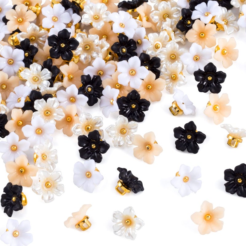 ANCIRS ANCIRS 100 Pack 13mm Resin Flower Shape Sewing Buttons for Crafts Making Clothes  DIY Projects Scrapbook Decoration 25 Matte Orange  25 Matte White  25 Bright White  25 Matte Black 
