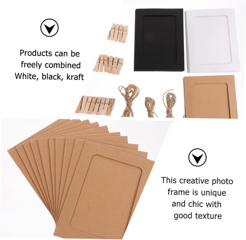 30pcs Hanging Paper Photo Frames Wall Display Frame with Clips for Home Office Bar Restaurant Decor Cardboard Material Includes White Black Kraft Colors - Image 3