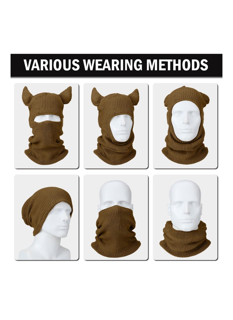 Generic Knitted Full Face Cover, 1 Hole Funny Horns Knitted Ski Masks Winter Ski Balaclava for Adult Outdoors Multicolored, for Skiing, Horseback Riding, Fishing, Hiking, Even Halloween Dresses(5 Pack) - Image 3