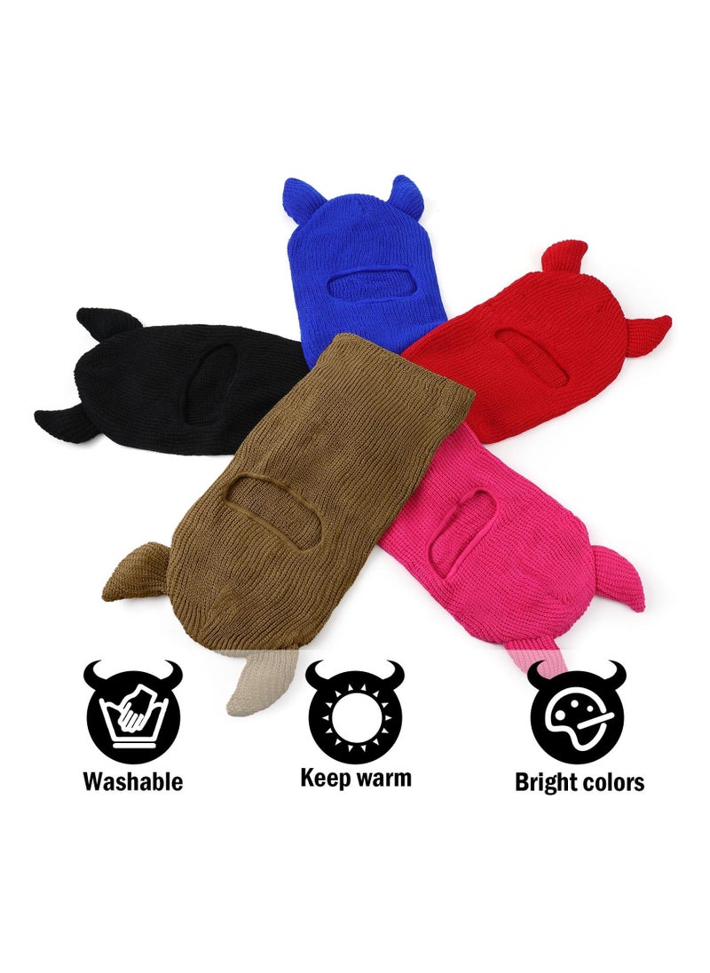 Generic Knitted Full Face Cover, 1 Hole Funny Horns Knitted Ski Masks Winter Ski Balaclava for Adult Outdoors Multicolored, for Skiing, Horseback Riding, Fishing, Hiking, Even Halloween Dresses(5 Pack) - Image 2
