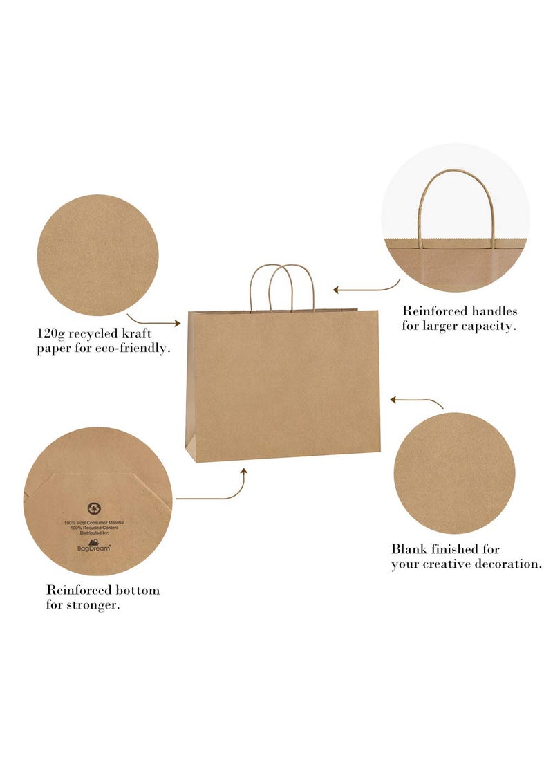 BagDream - BagDream 16x6x12 Inches 50Pcs Kraft Paper Bags with Handles Bulk Brown Paper Shopping Bags Grocery Bags Mechandise Retail Bags, 100% Recyclable Large Paper Gift Bags - Image 1