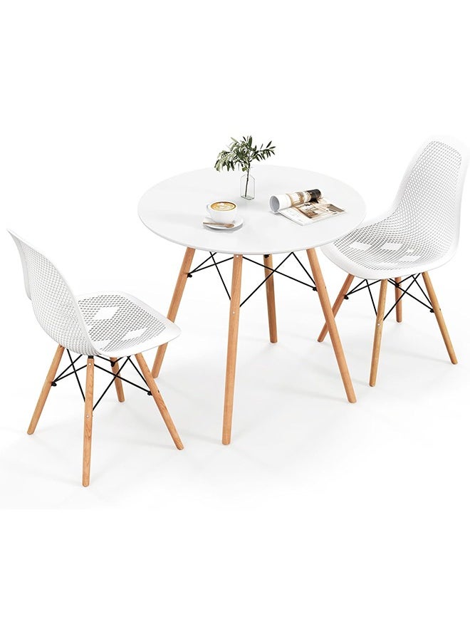 Taimi 3-Piece Dining Set Compact Mid-Century Modern Table And 2 Chair Set for Home White  - Image 2