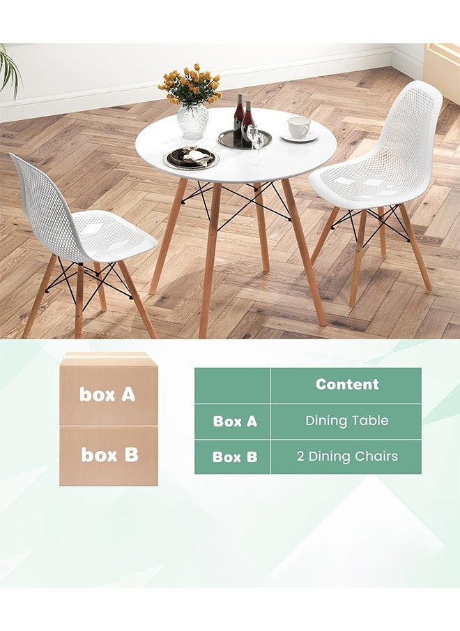 Taimi 3-Piece Dining Set Compact Mid-Century Modern Table And 2 Chair Set for Home White  - Image 5