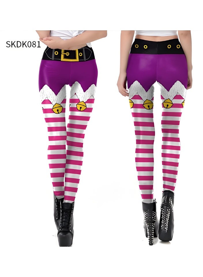 Loquat Womens Printed Christmas Leggings High Waist Xmas Tight Holiday Skinny Pants - Image 2