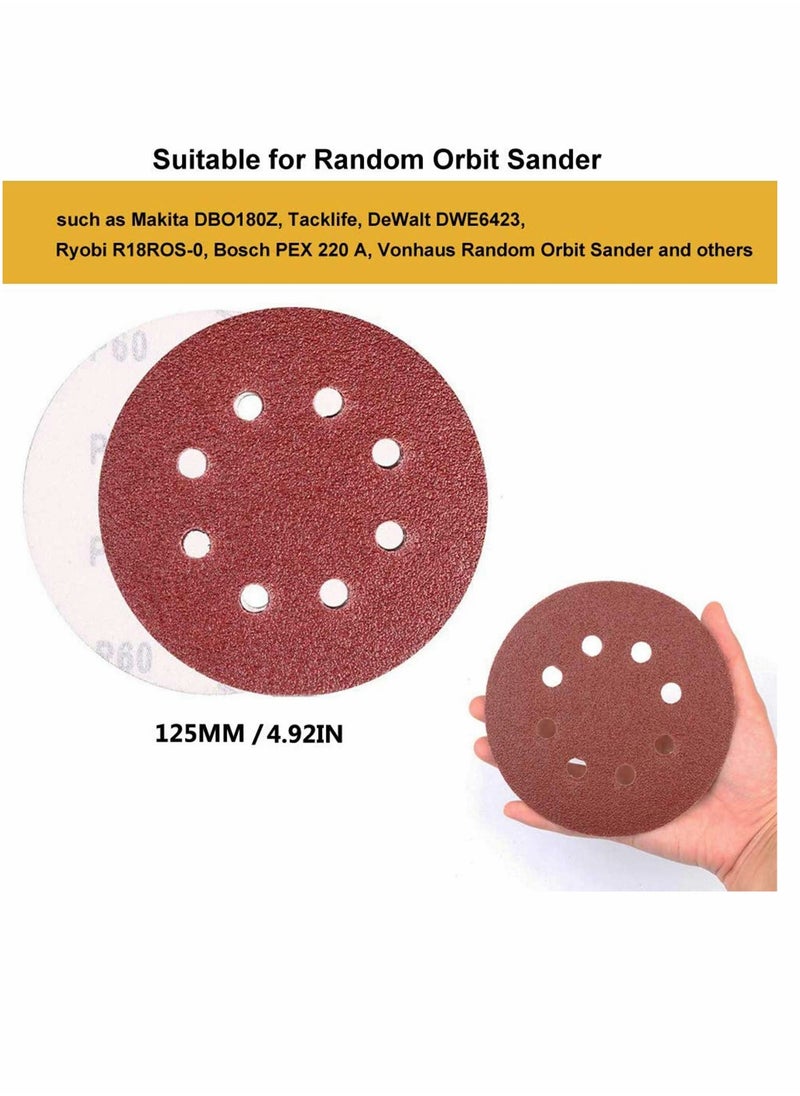 KASTWAVE - 60 Pcs Sanding Discs Pads Hook and Loop Mixed Grits 125mm Sandpaper Sheet for Random Orbital Sander 8-Holes - Image 1