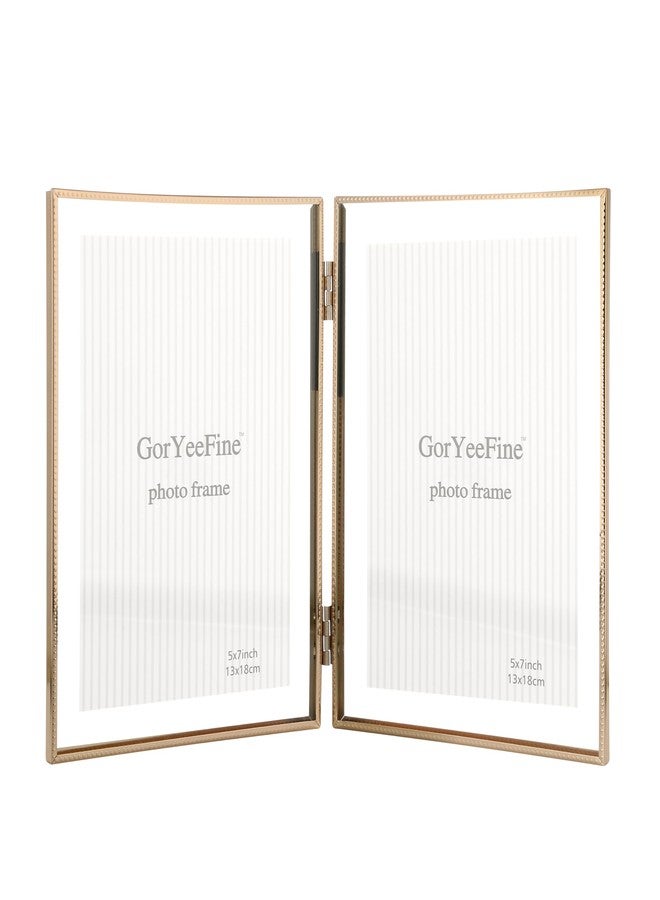 GorYeeFine إطار ذهبي مزدوج عائم مقاس 5×7 بوصة، مناسب لأحجام الصور (من 3.5×5 بوصة، 4×6 بوصة إلى 5×7 بوصة)، إطار معدني بحواف دانتيل، قابل للتعديل، يُوضع على الطاولة أو الرف، مناسب لحفلات الزفاف، عيد الشكر، عيد الميلاد، أعياد الميلاد، أو للاستخدام المنزلي. - Image 1