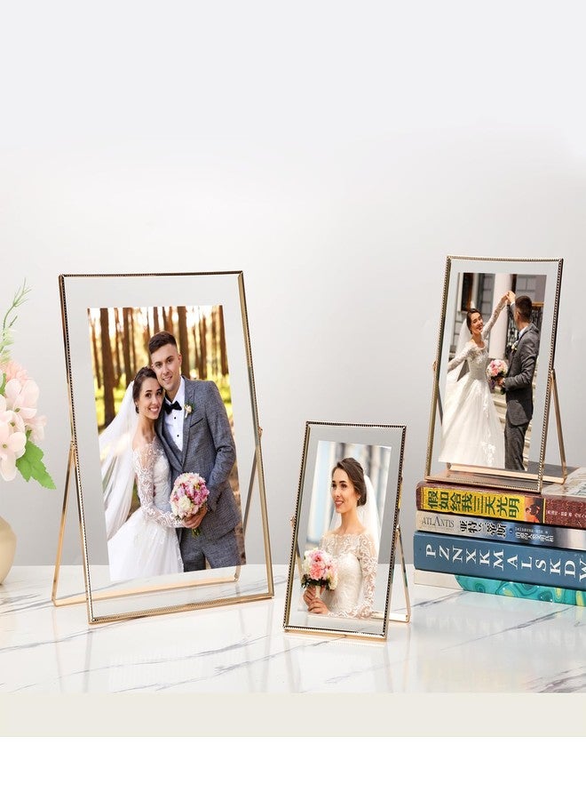 GorYeeFine إطار ذهبي مزدوج عائم مقاس 5×7 بوصة، مناسب لأحجام الصور (من 3.5×5 بوصة، 4×6 بوصة إلى 5×7 بوصة)، إطار معدني بحواف دانتيل، قابل للتعديل، يُوضع على الطاولة أو الرف، مناسب لحفلات الزفاف، عيد الشكر، عيد الميلاد، أعياد الميلاد، أو للاستخدام المنزلي. - Image 4