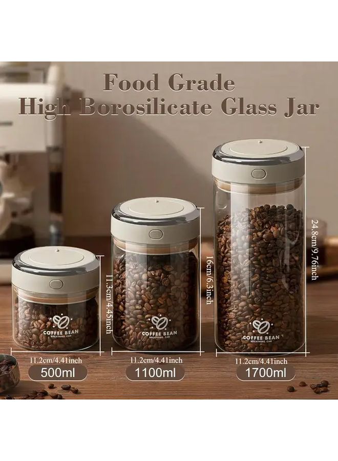 Borosilicate Glass Coffee Bean Storage Container Gray 1700ml Airtight Fresh Lid - Image 3