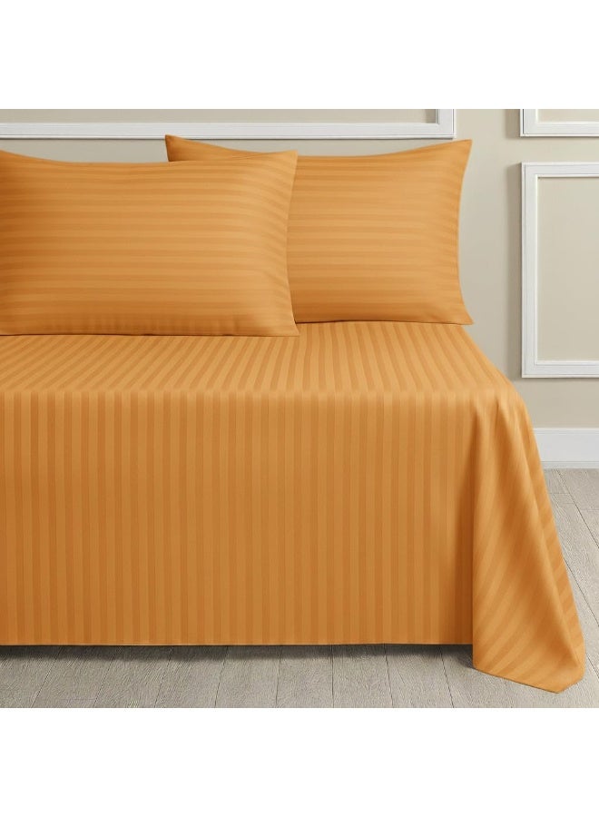 فابينني طقم ملاءات سرير كينج مع غطائي وسادة، 50×75 سم، مصنوع من ألياف دقيقة 100%، مقاس 240×260 سم، ملاءة مسطحة للأسرة كينج/المزدوجة، طقم ملاءات سرير ناعمة مخططة بسمك 1 سم للفنادق والمنزل، لون بيج ذهبي - Image 1