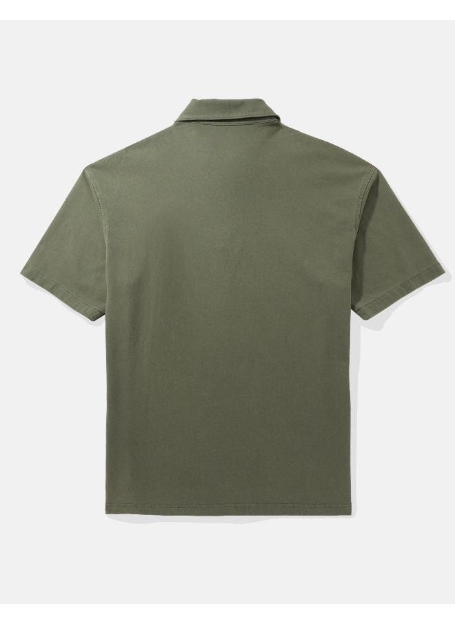 American Eagle - Oversized Half Zip-Up Polo Shirt - Image 1