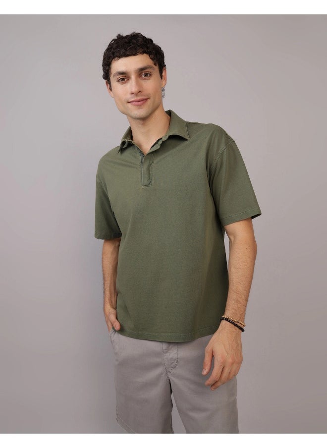 American Eagle - Oversized Half Zip-Up Polo Shirt - Image 1