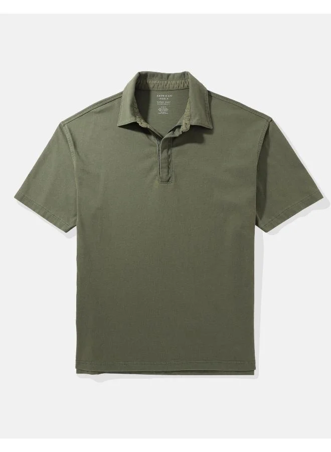 American Eagle Oversized Half Zip-Up Polo Shirt