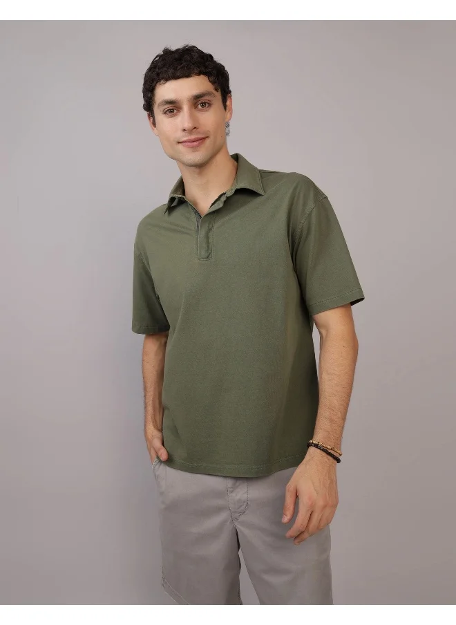 American Eagle Oversized Half Zip-Up Polo Shirt