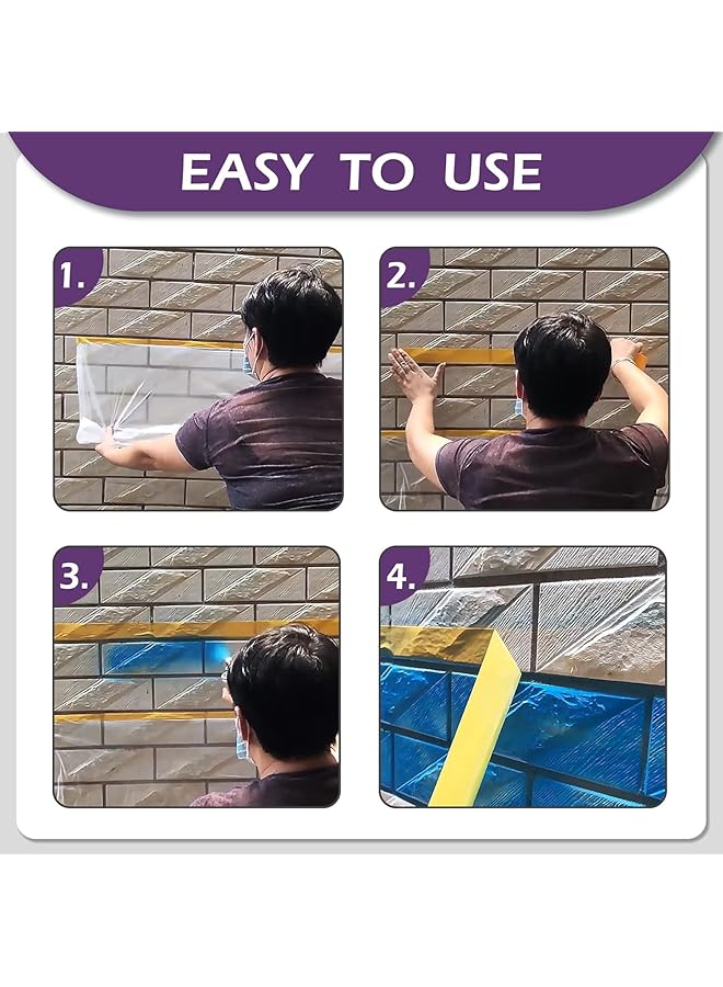 erorex Tape And Drape Pre Taped Masking Film Waterproof Dust Proof Protective Masking Film With Tape Paint Adhesive Protective Film Roll For Covering Skirting Cars Furniture Carpet Floor Bed 3M X 20M  - Image 3