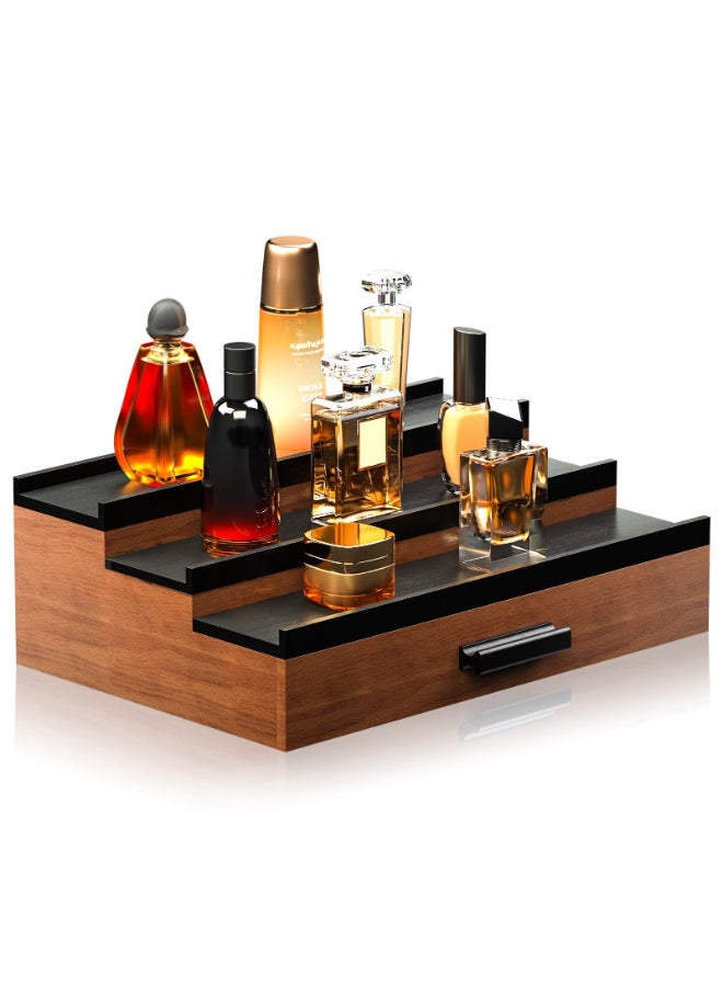 Sephyroth Cologne Organizer for Men 3 Tier of Elevated Cologne Display Shelf with Drawer Storage Perfume Organization and Storage Display RisersGreat Gift for ManWalnut Black - Image 2