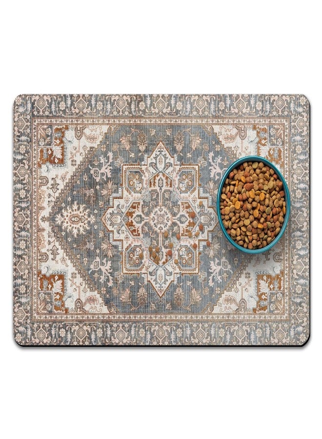 QXWREL Dog Food Mats for Floors, Absorbent and Quick-Drying Pet Cat Food Mat,Anti-Fouling and Easy-to-Clean Pet Feeding Mat,Dog Bowl Mat for Messy Drinking Water Bowls.12 x20, Bohemia Style - Image 1