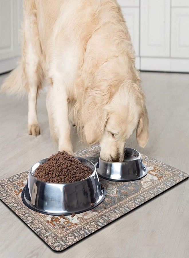 QXWREL Dog Food Mats for Floors, Absorbent and Quick-Drying Pet Cat Food Mat,Anti-Fouling and Easy-to-Clean Pet Feeding Mat,Dog Bowl Mat for Messy Drinking Water Bowls.12 x20, Bohemia Style - Image 2