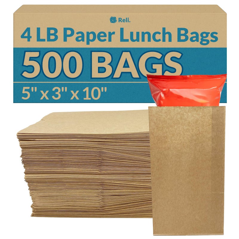 Reli. Brown Paper Bags | 500 Count | Paper Lunch Bags Ideal for Small Lunches and Crafts | Perfect for Sandwiches and Snacks - Image 1