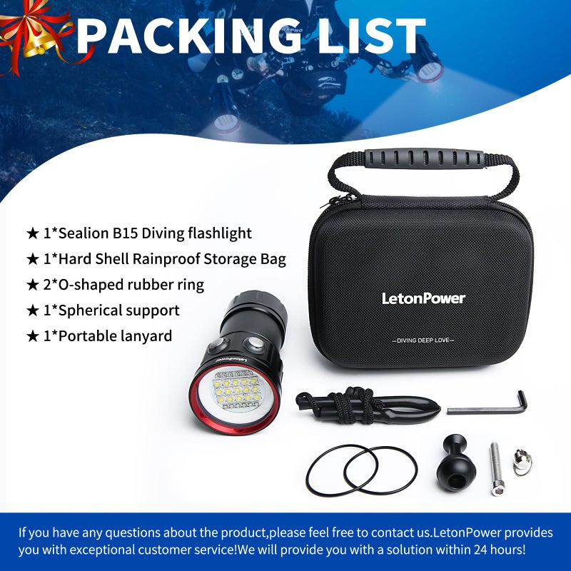 LetonPower B15 Dive Light Underwater Flashlight 8000Lumens Underwater Video Lights 80m Scuba Dive Light Diving Flashlight for Under Water Sports,Underwater Video Shooting and Photography - Image 5