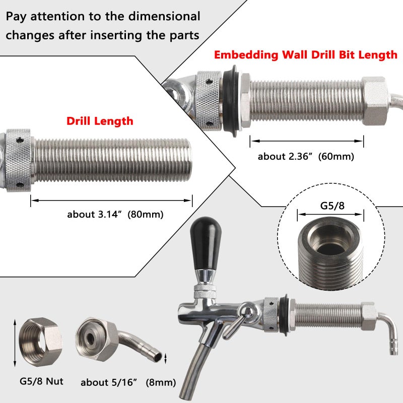 LUCKEG Adjustable Draft Beer Keg Tap, LUCKEG Brand Chrome Plated Beer Keg Faucet with 4 inch Beer Shank G5/8 Thread for Homebrew Beer Kegging - Image 2