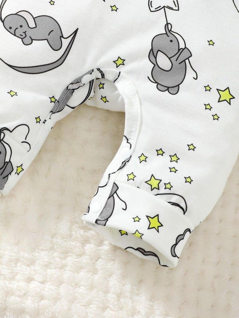 Baby Girl Long Sleeve Elephant Print Romper & Hat Set - Newborn Layette Outfit - Image 5