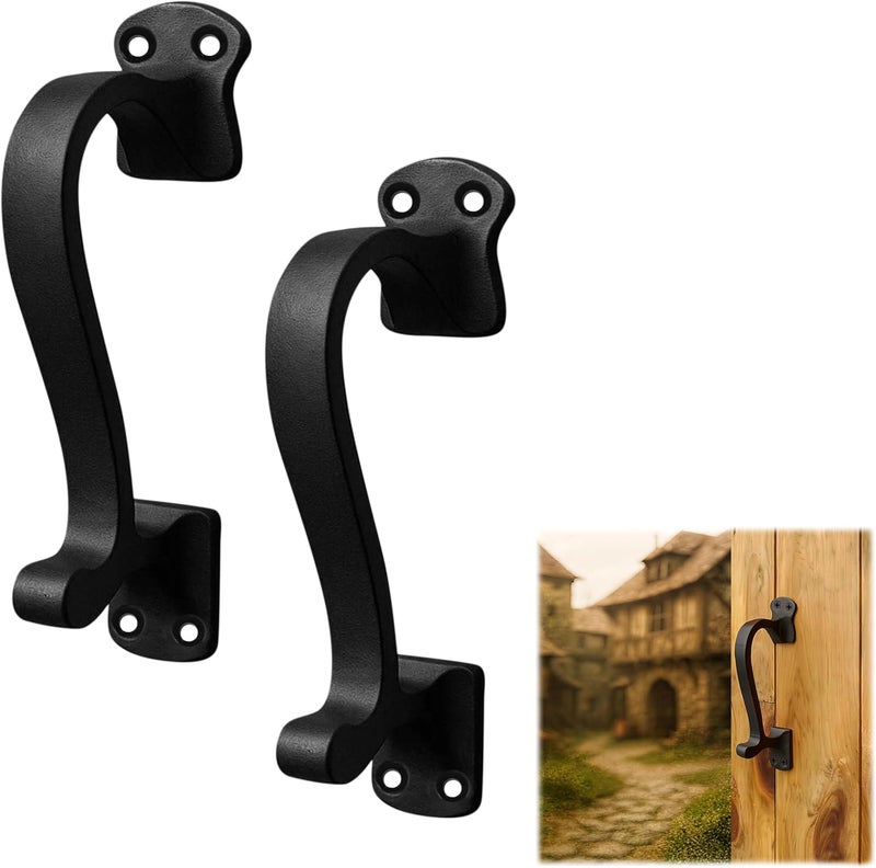 SaKeGa Mystic Colonial 6 5/8 Inch Solid Cast Iron Curved Pull Handle, Set of 2 – Heavy Duty Vintage-Style Door Handles for Gate, Shed, Fence, Window, or Garage – Rustic Farmhouse Hardware - Image 1