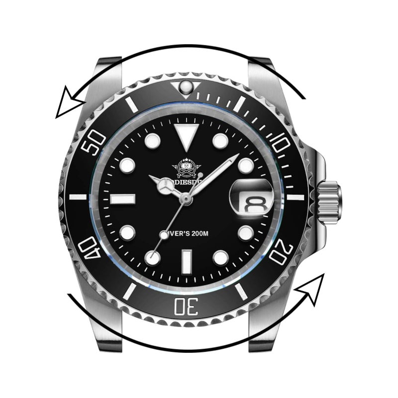 ADDIESDIVE ساعة غوص كواترز للرجال من ADDIESDIVE 200 م بقرص أسود مضيء بحزام من الفولاذ المقاوم للصدأ - Image 2