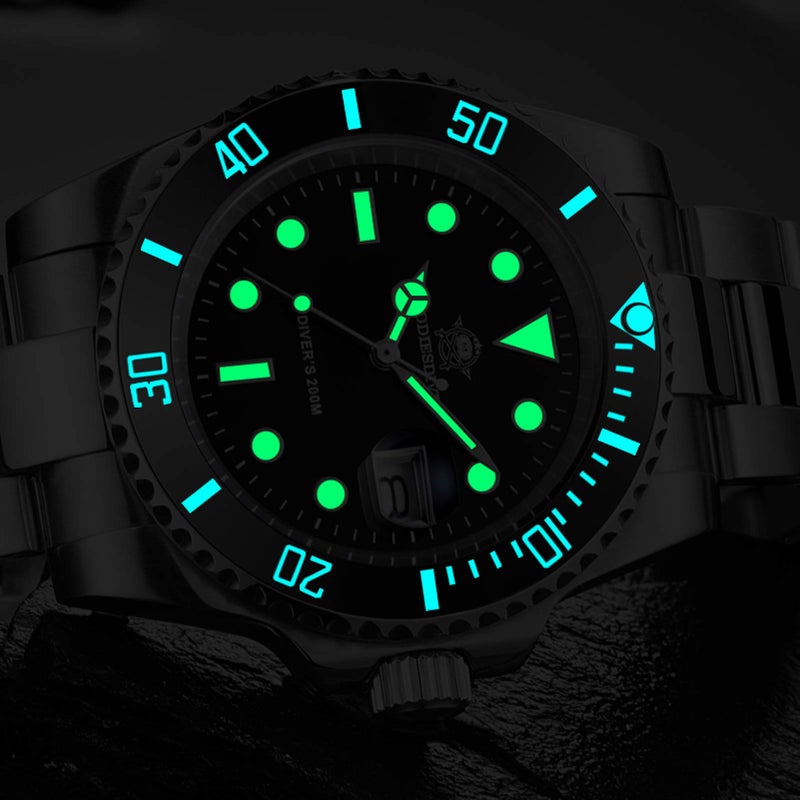 ADDIESDIVE ساعة غوص كواترز للرجال من ADDIESDIVE 200 م بقرص أسود مضيء بحزام من الفولاذ المقاوم للصدأ - Image 5