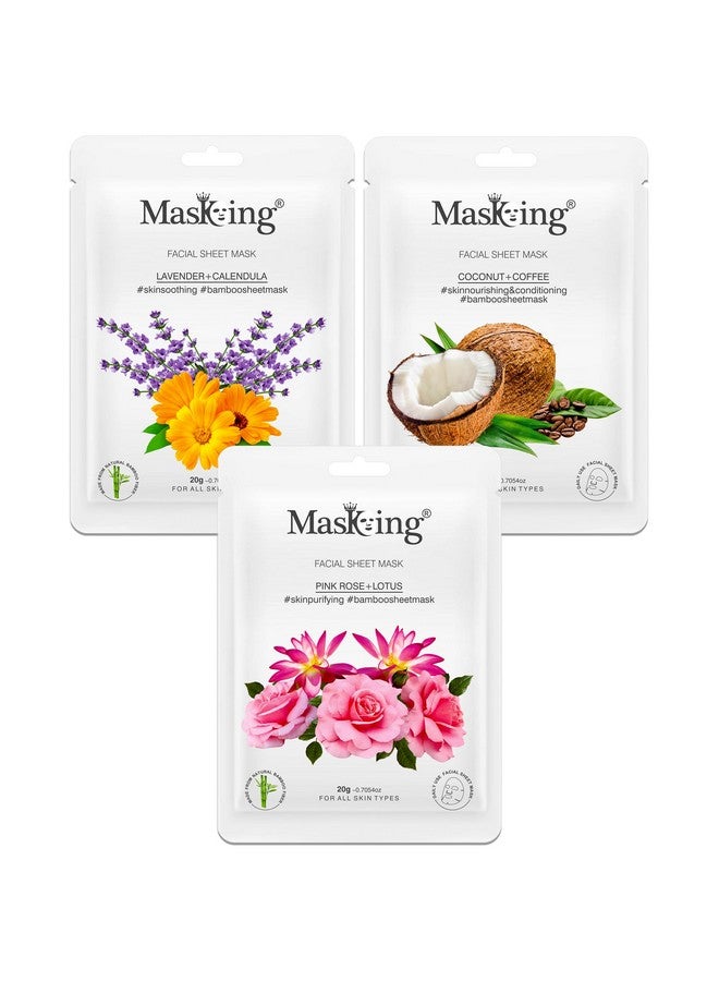 MasKing Rose, Lotus, Coconut and Calendula Beauty Sheet Mask | Sheet Mask for Women and Girls | Combo Pack of 3 - Image 1