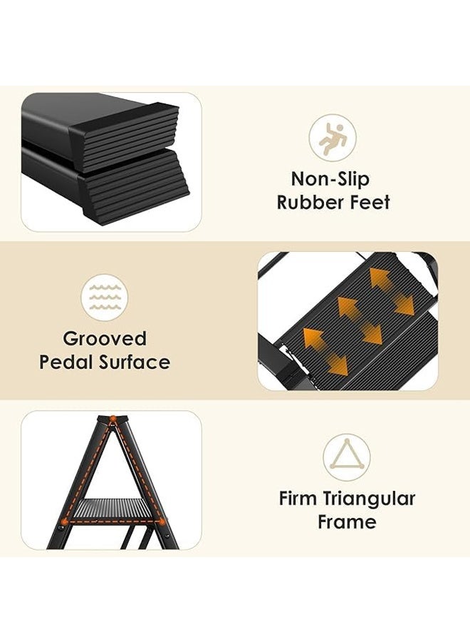 DUNISO Two-Step Ladder, Folding Ladder, Non-Slip Pedal, Multi-Functional Ladder Stool, Portable And Lightweight, Wide Non-Slip Pedal, Suitable For Home, Kitchen, Library, Office - Image 5