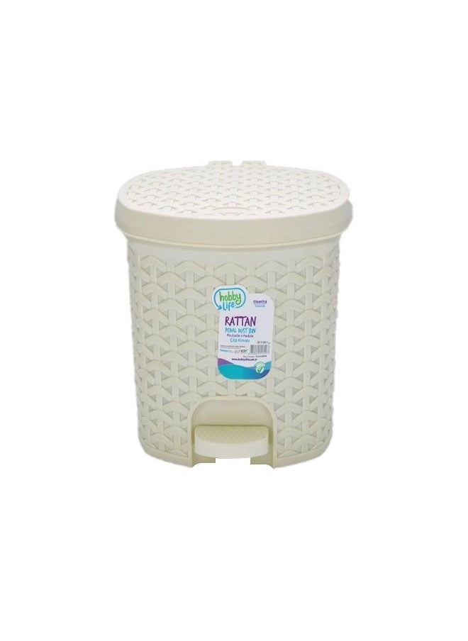 Hobby Life - Rattan Plastic Pedal Garbage, Wastebasket Trash Bin, Dustbin For Home, Office, Kitchen, Restaurant, 5.5 Liter Offwhite - Image 1